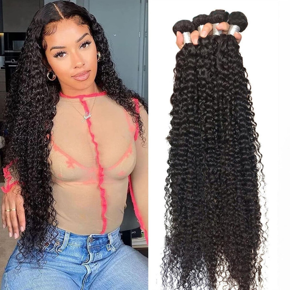 Unisex Black Human Hair Bundles Kinky Curly 840 Inch Remy Hair Natural Double Weft Extensions For Women