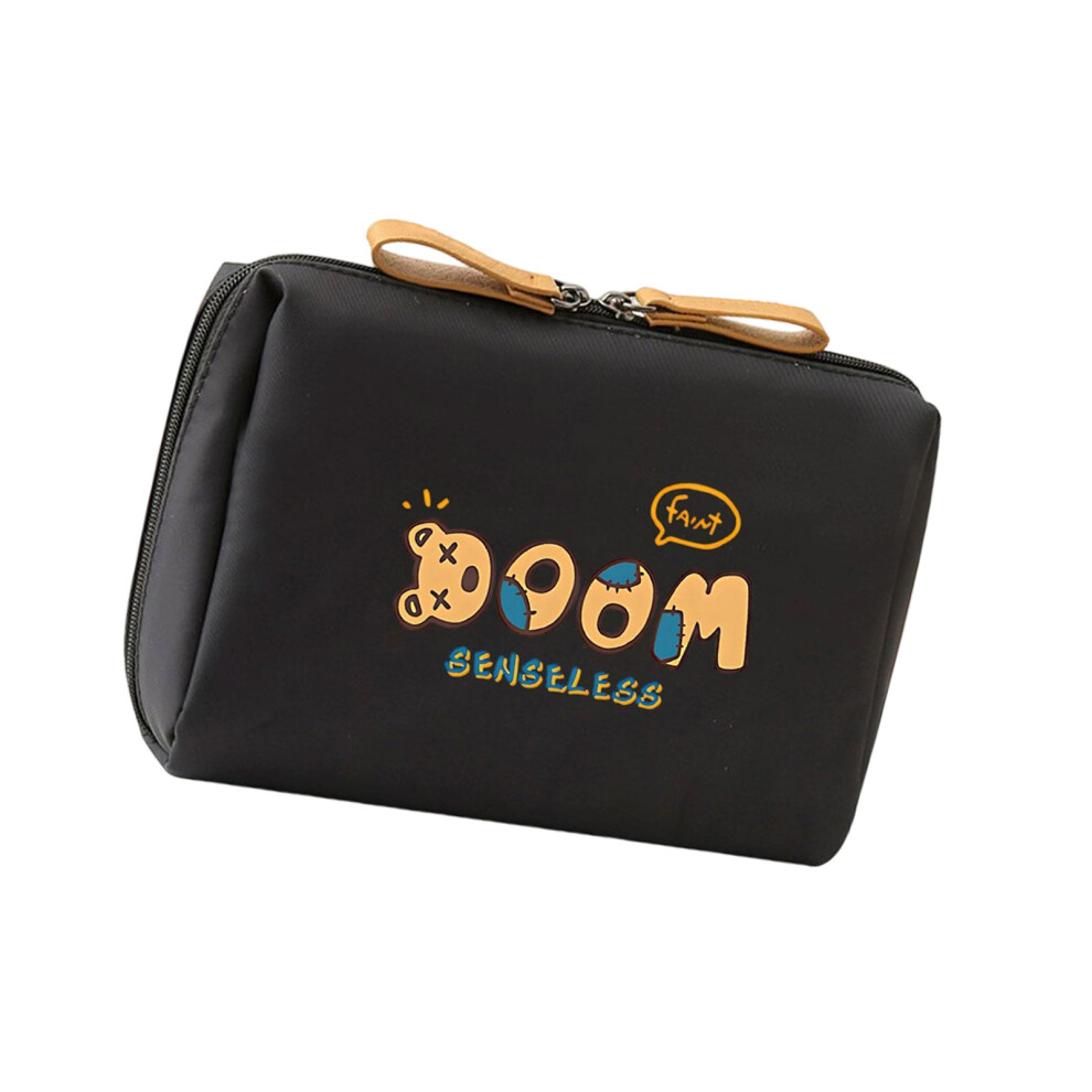 Black Nylon Cosmetic Pouch Lightweight Storage Organizer For