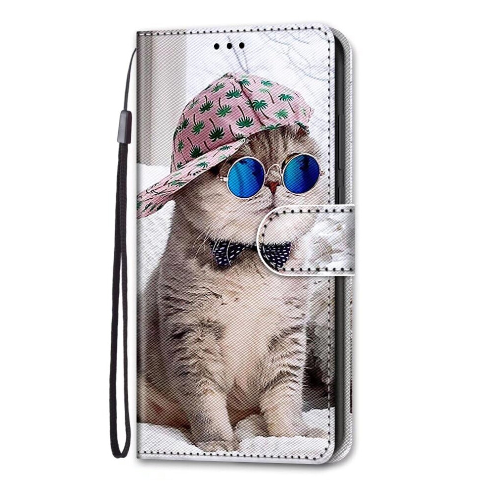 Nadoli Leather Case For Xiaomi Redmi 13C, Painted Glasses Cat, Card Slot, Magnetic Stand 9119770204325