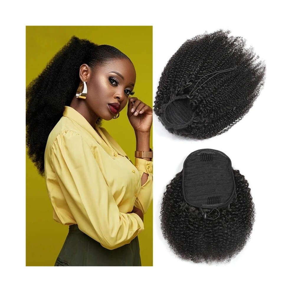 Unisex Ponytail Hair Extension Human Hair Afro Kinky Curly 1028 Inch Drawstring Remy Clipin Afro Hairpiece