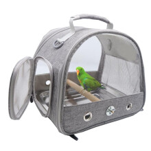 Bird Carrier Bag with Stand Pole and Tray, Foldable Travel Bag for Parrots (Grey)