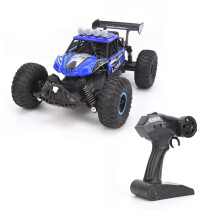 Auto fuoristrada telecomandata 4WD elettrica con funzioni RC realistiche, ammortizzatori regolabili in altezza e batteria ricaricabile tramite USB.