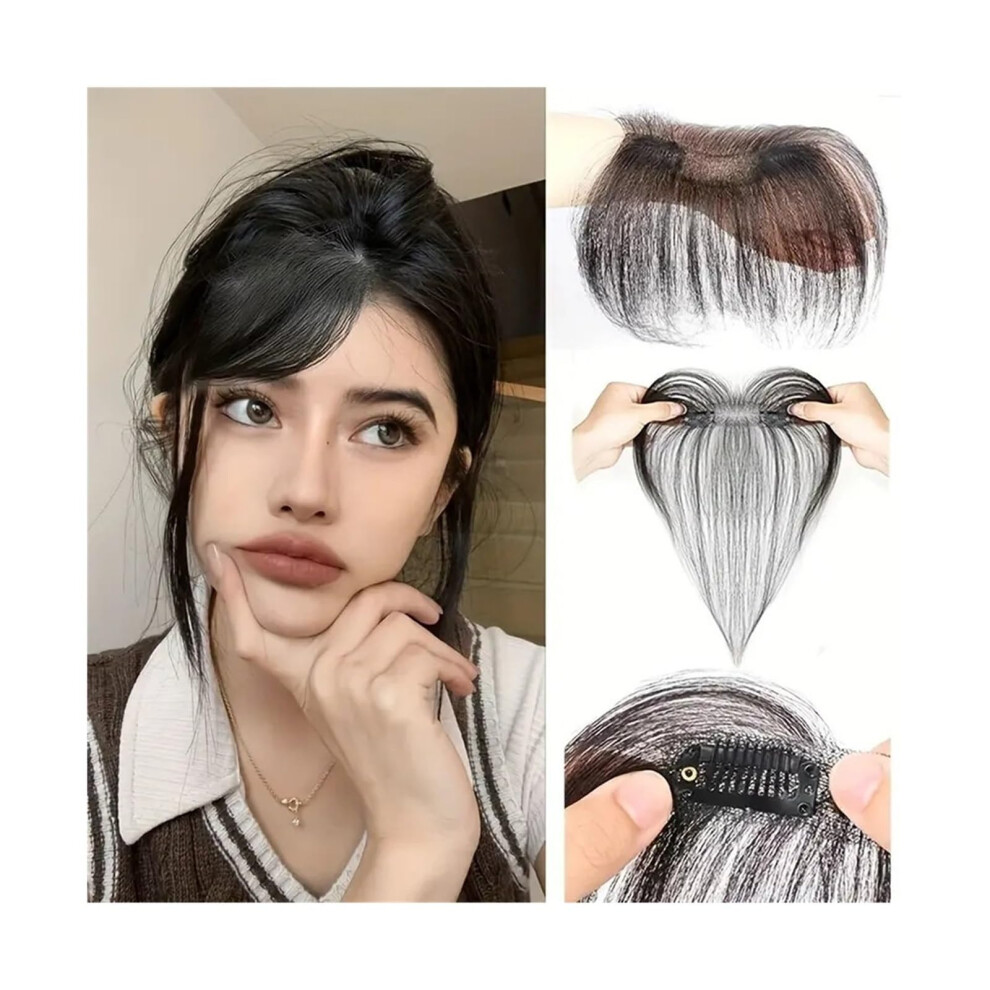 Unisex Bangs Hair Clip 10Inch Human Hair Clipin Extensions With Sideburns