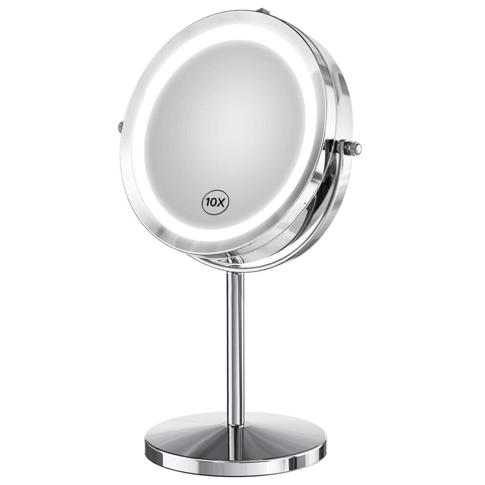 Illuminating Beauty Companion, LED Lighted Makeup Mirror, Double Sided With 10X Magnification, Adjustable Brightness For Flawless Application In Any S