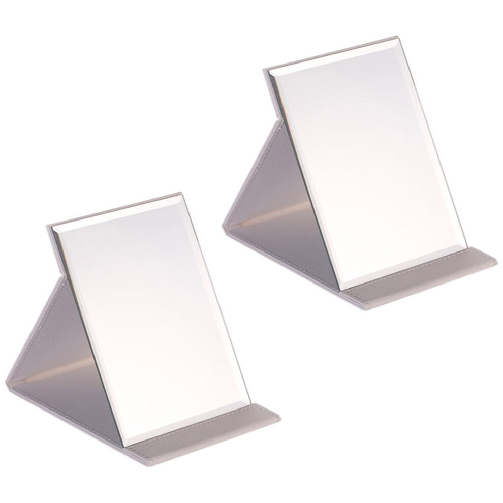 Elegant Frameless Pu Leather, Portable Folding Makeup Mirror With Adjustable Stand For Travel And Personal Use