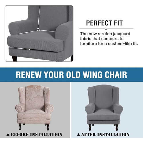 Κάλυμμα καρέκλας Chic Wingback, μπλε σκούρο, 2 τεμαχίων κάλυμμα καναπέ με ύφασμα ζακάρ 2