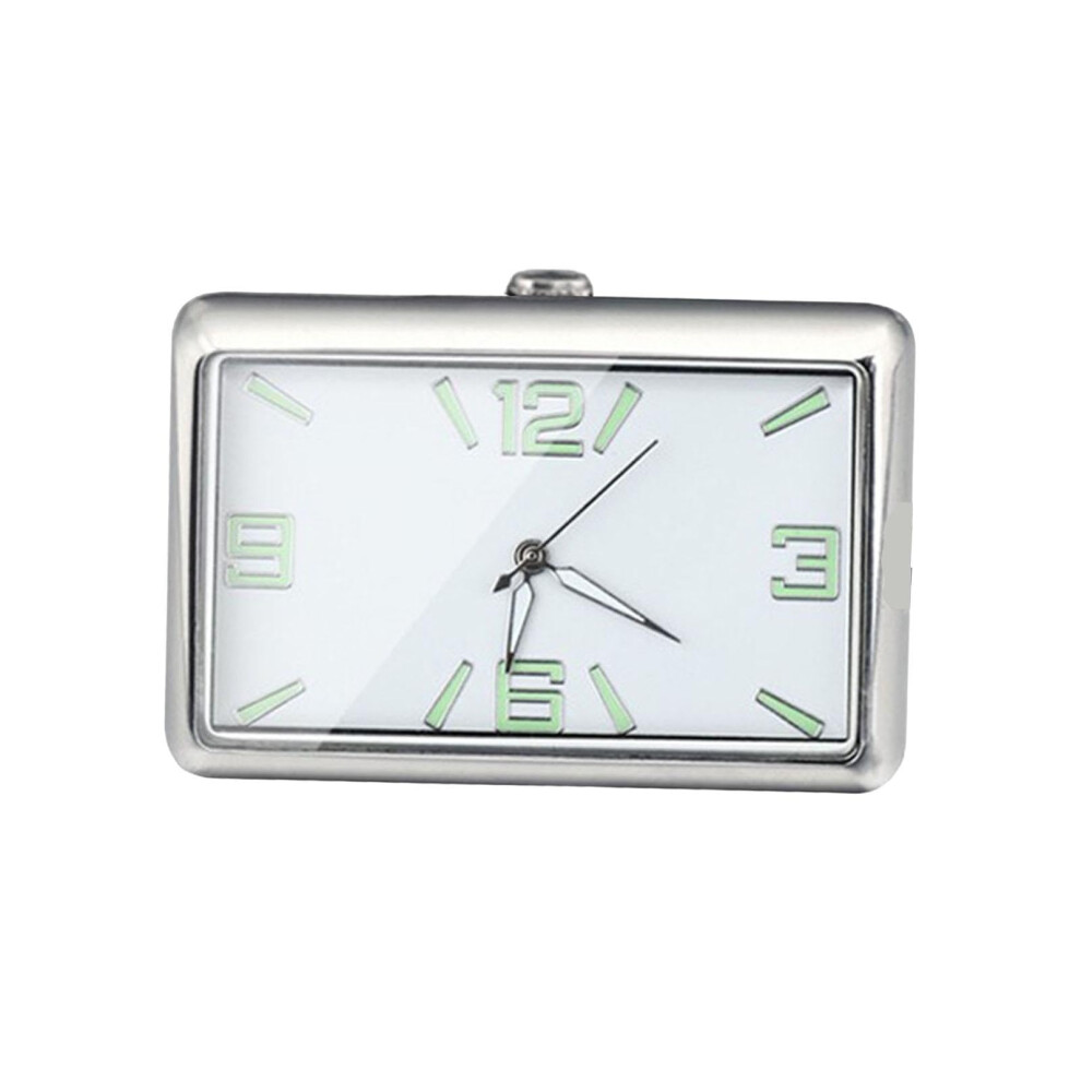 Stick On Dashboard Car Clock, Mini Quartz Analog, Luminous Dial, Self Adhesion, Air Vent Mount, Horizontal Silver 9001264363703