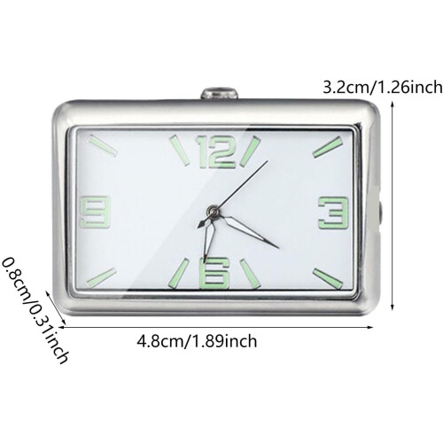 Stick On Dashboard Car Clock, Mini Quartz Analog, Luminous Dial, Silver, Self Adhesion, Air Vent Mount, Horizontal 2