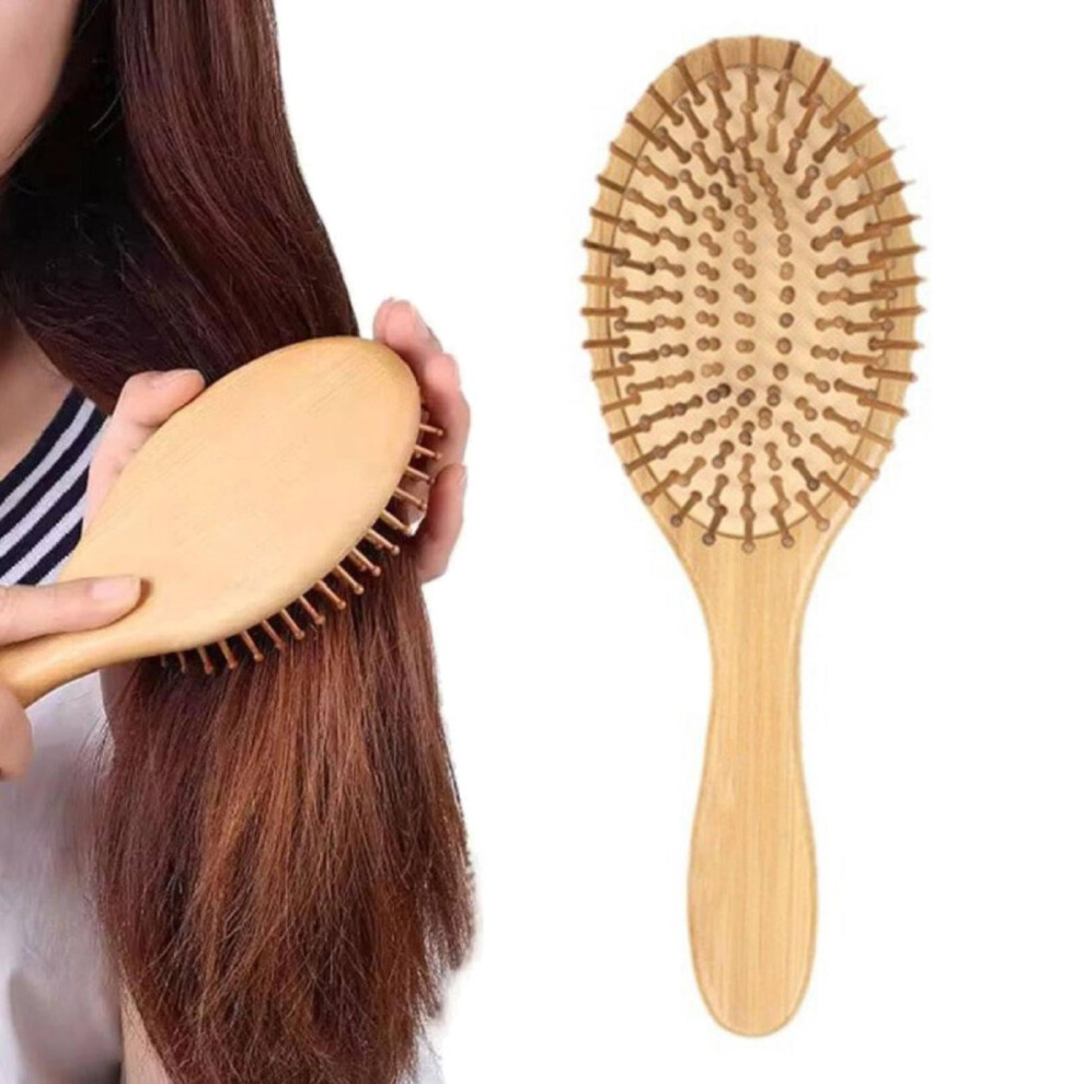 Bamboo Hair Brush with Scalp Massage Bristles for All Hair Types, EcoFriendly Wooden Detangler