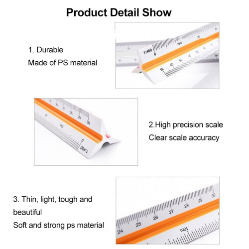 Plastic Scale Ruler, Triangular, Metric Scales, 1:201:125, 30 cm 2