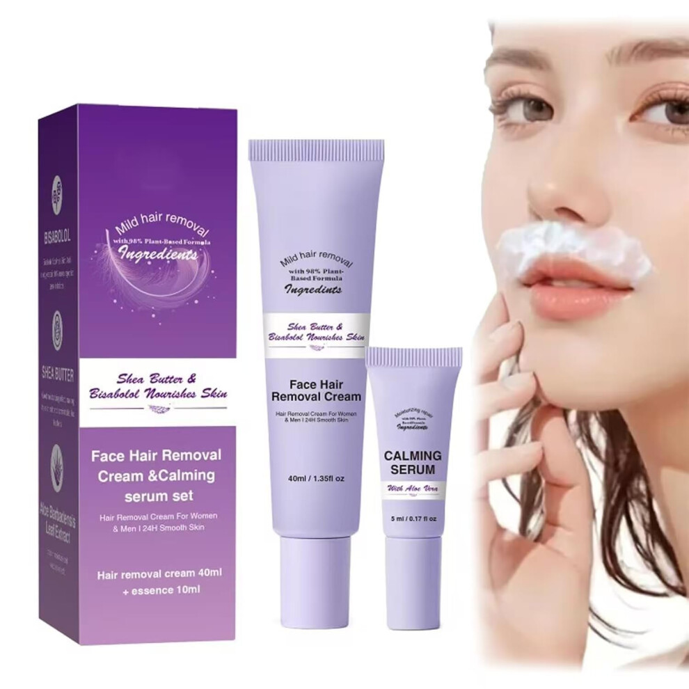 Facial hair removal, soothing hair removal, 100% cut, safe for sensitive skin, gentle and painless facial hair removal cream, 1 piece