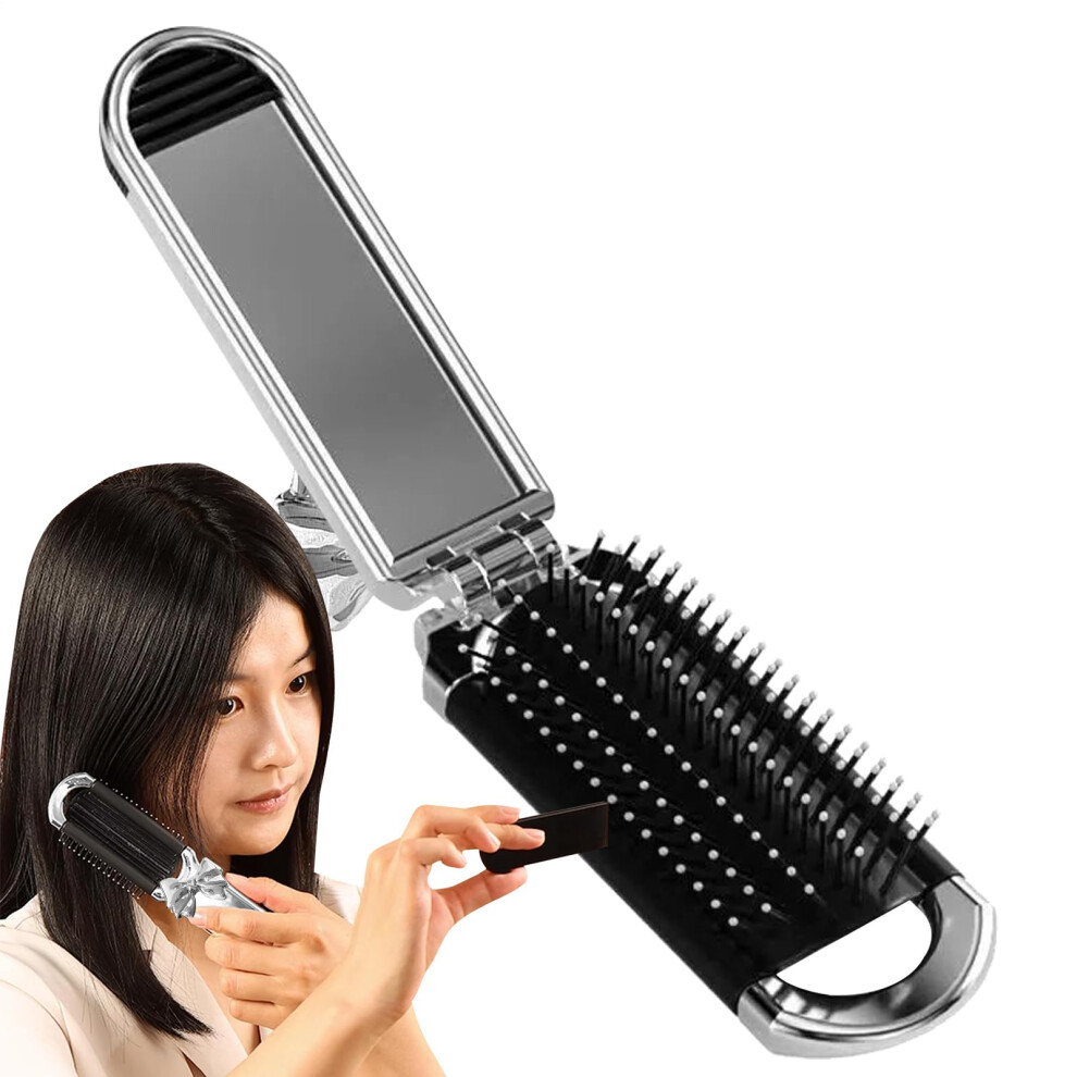 Travel Hair Brush Small Foldable Massaging Detangling Comb With Mirror, PocketSize Hairbrush For Handbag, Bow