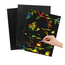 1 set of scratch art paper for DIY graffiti with bamboo sticks, creative imagination for kindergarten use and educational purposes.
