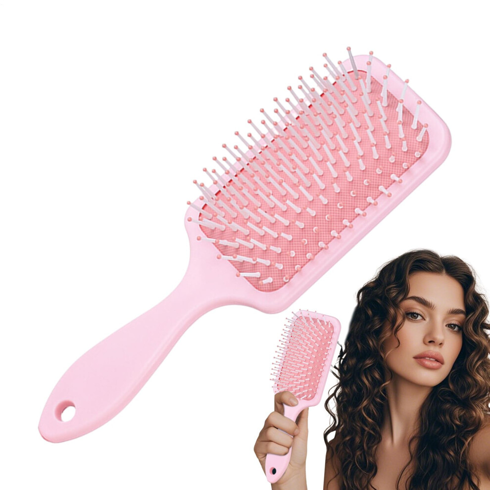 Women's Pink Boar Bristle Paddle Hairbrush Detangling Nylon Bristle Brush For Men Scalp Massage Thick Curly Hair