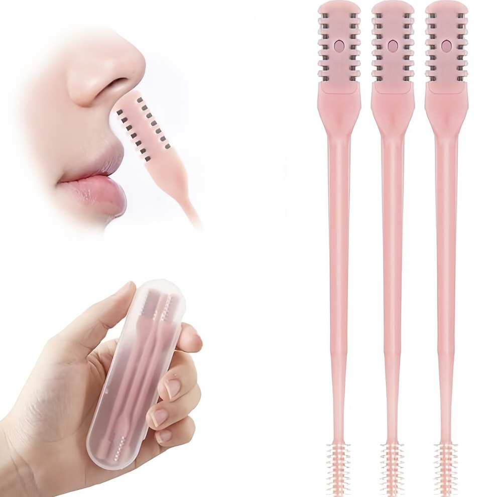 Pink 360 Rotating Nose Hair Trimmer, 3Piece Set, 2In1 Doublesided Cleaner (Pink)