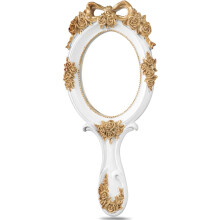 Handheld Makeup Mirror with Vintage Design, Resin Frame Embossed Rose Pattern Portable Vanity Mirror, Distortion-Free Clear Reflection Oval Cosmetic M