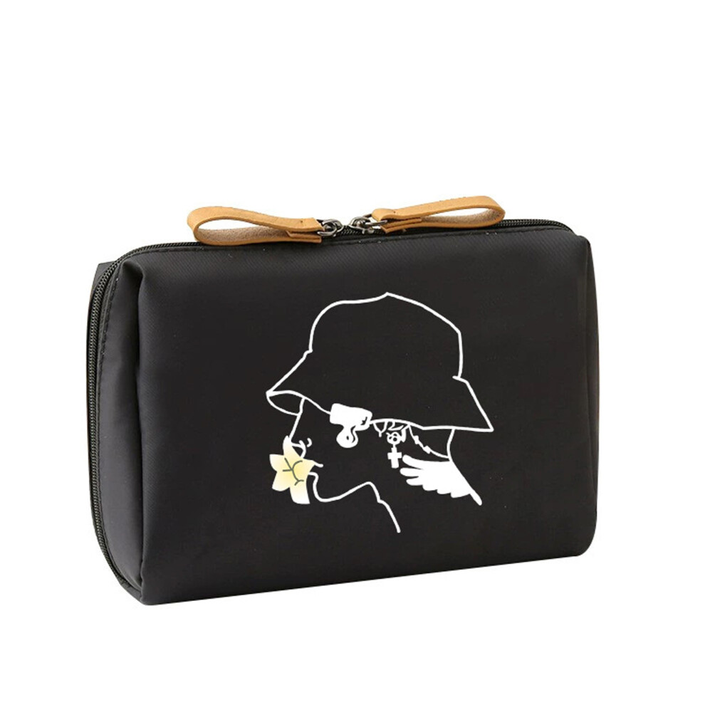 Black Travel Makeup Bag Portable Cosmetic Bag Printed Toiletry