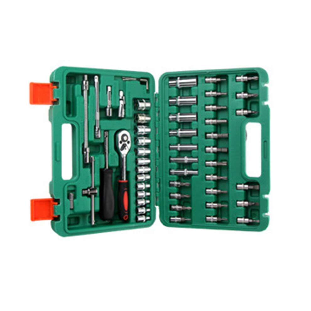 53Pieces 1/4Inch Drive Socket Ratchet Wrench Set For Car-Green 7754000938070