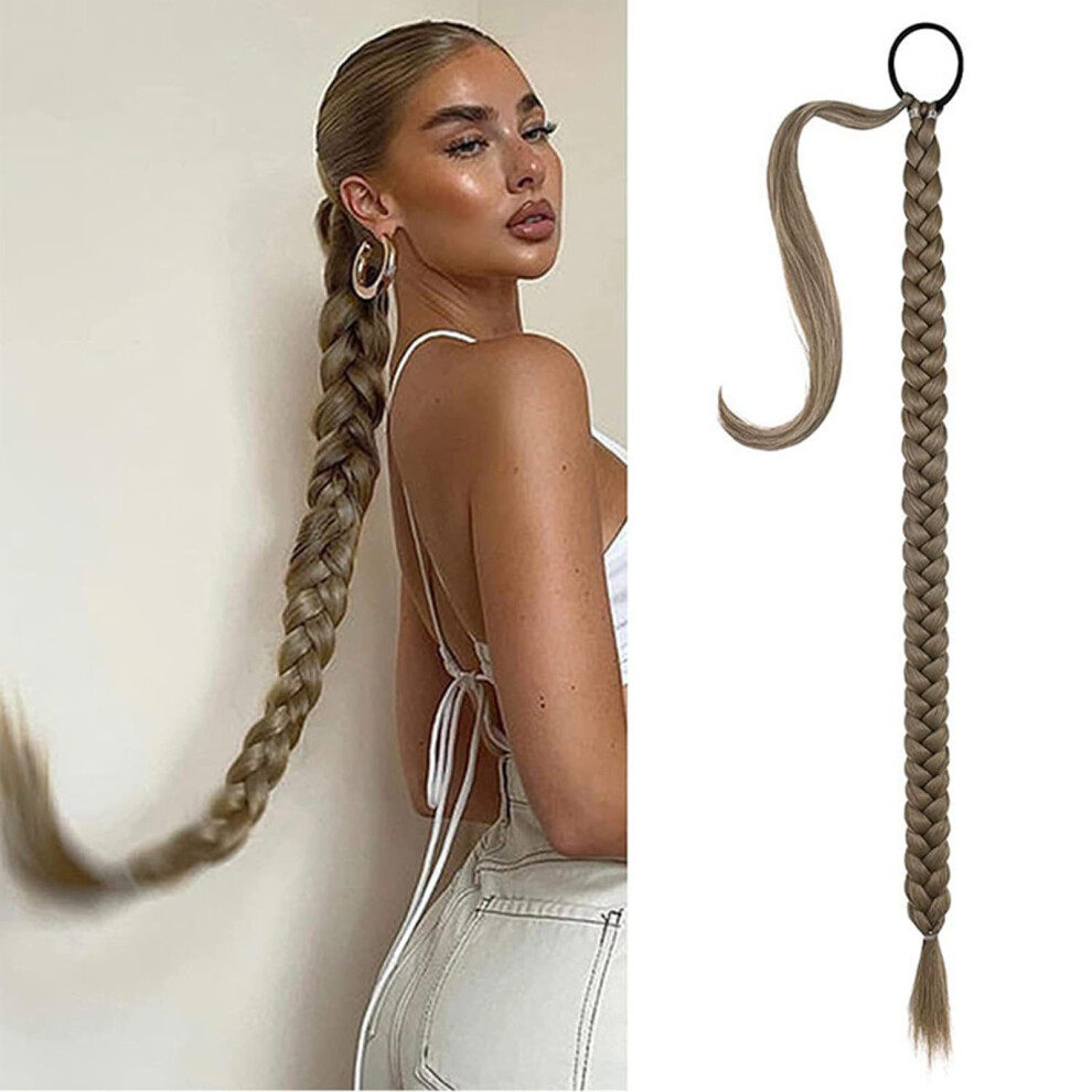 Braided Pony Tail Extension Synthetic Dirty Blonde Long Pony Tail With Hair Tie Straight Weave Twist Pony Tail