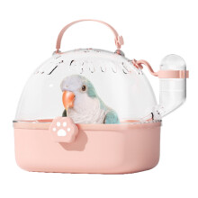 Portable compact transparent panoramic view bird carrier travel cage bird cage carrier with water bottle for outdoor use, pink