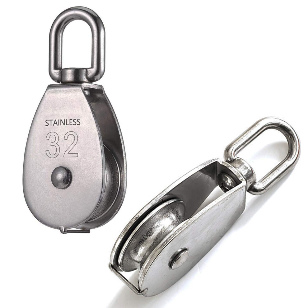 Set Of 2 High Load Capacity 304 Stainless Steel Pulleys, Smooth Running, Heavy Duty For Rigging And Lifting, Rust-Resistant, Perfect For Clotheslines 9088816197726
