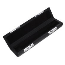 Leather music instrument case for storing flute and flute with black hardware