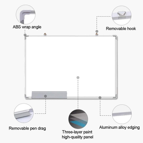 Whiteboard  Hanging Single Sided Writing Board with Pen Holder (Silver 70x100cm) 1