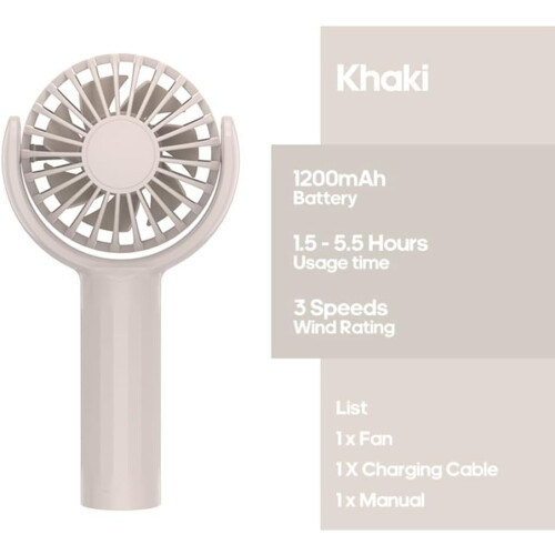 Mini  Fan USB Rechargeable Portable Handheld Electric Fan, 3Speed Settings, Adjustable Wind Angle, Apricot 1