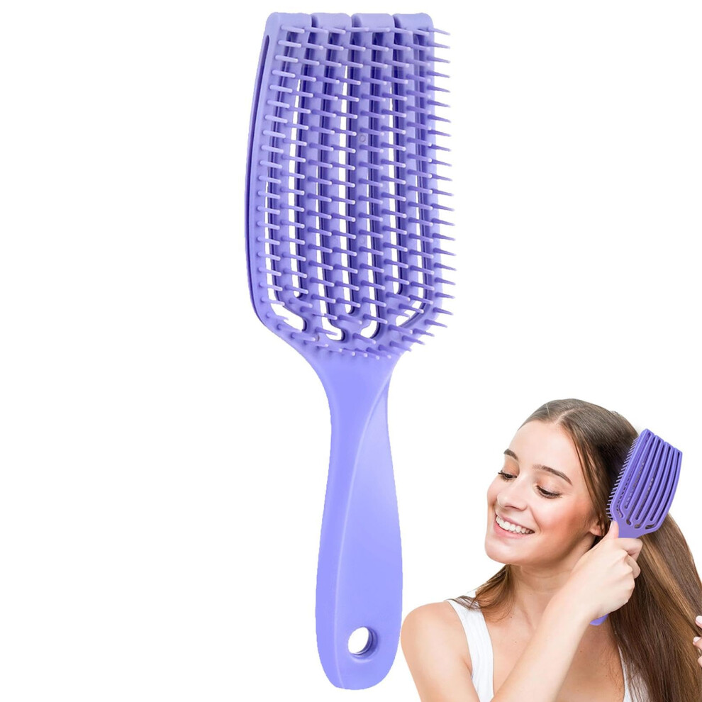 Purple Vented Curved Hair Brush For Detangling Knots And Smoothing Straight Or Curly Hair