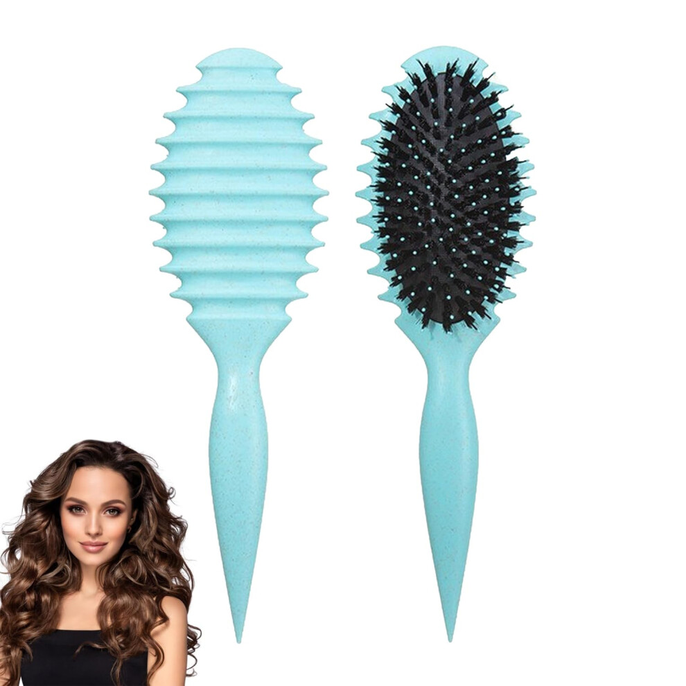 Green Curl Defining Brush With Boar Bristles For Curly Hair Styling And Scalp Massage Â