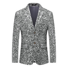 Suit Jacket Men's Regular Fit Blazer Sequins 70s Disco Glitter Silver XXL Slim Fit Tuxedo Jacket