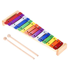 Glockenspiel Xylophone Wood Aluminum Percussion Musical Instrument 15 Notes with 2 Mallets