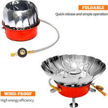 Réchaud de camping compact et coupe-vent, mini réchaud à gaz portable en acier inoxydable avec conception pliable, idéal pour la randonnée.
