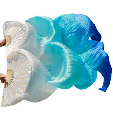 Belly Dance Fans Pack Of 2, Real Silk, Bamboo Handle, Gradient Multicolor, Size L 180x90 Cm