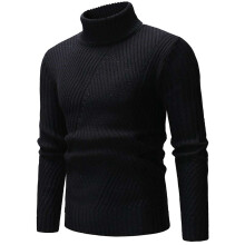 Men's Turtleneck Sweater, Slim Fit, Fine Knit, StandUp Collar, Black Size M, Winter Pullover