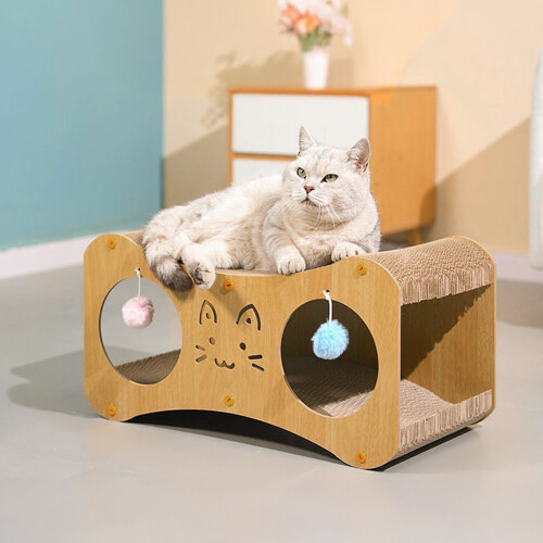 Living And Home Versatile Cat Scratching House with Interactive Toy Balls