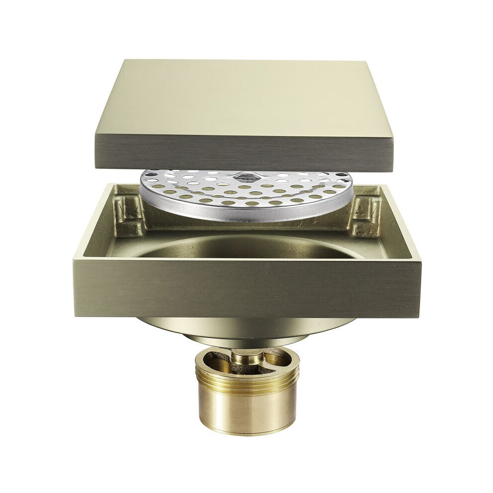 Stainless Steel Square Shower Floor Drain, Brass Structure Anti-Odor Drainage Solution For Bathroom Garage Basement Toilet Kitchen (4 Inch) 9466005036139