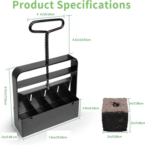 Soil Blocker 4 Cell Soil Block Maker Handheld Block Maker met 2