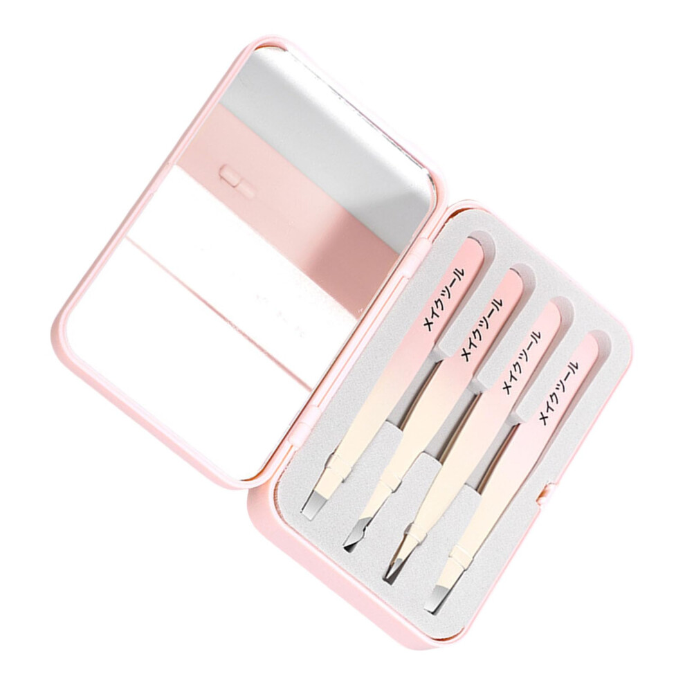 Precision Stainless Steel Tweezers Set, Quality Eyebrow Tweezers for Facial Hair, Ingrown Hair and Splinter Remover Set with Gradient Powder