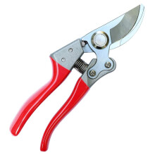 Garden shears, carbon steel pruning shears, 8 inches, curved, red.