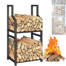 Firewood Storage Rack Double Layer Brackets, Large Capacity Wood Holder For Fireplace, Easy To Assemble