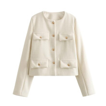 Blazer Womens Tweed Blazer White L Size Vintage Tartan Style Casual Suit Jacket