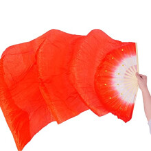Bamboo Fan Long Silk Fan Dance Veil 2 Pcs Silk Dance Fans Flexible Glossy 1.8m Orange Red 1.3m Yellow