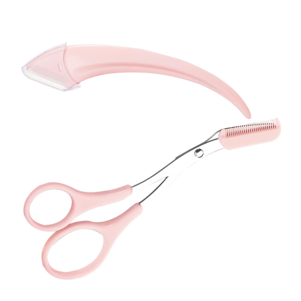 Eyebrow Trimmer Set with Comb Curved Eyebrow Razor and Scissors for Women Precise Eyebrow Styling and Hair Removal Ideal for Home, pink, Modern