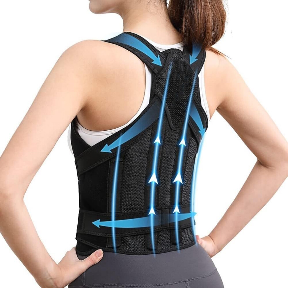 Black Breathable Back Posture Corrector For Men & Women Upper Back Support, Lumbar Brace, Hunchback Correction, Large