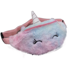 Skulderveske for jenter, elegant straddle-veske med plysj tegneseriedesign og justerbare stropper, fluffy regnbuemateriale mageveske for