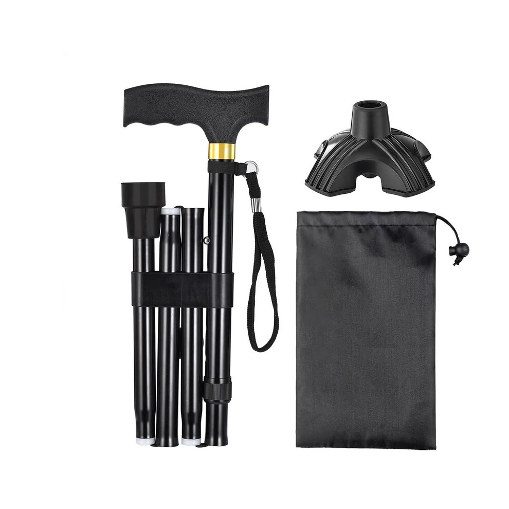 Folding Walking Stick for Seniors, Adjustable Height Lightweight Portable Cane with Ergonomic Handle and Non-Slip Rubber Base, Collapsible Travel Cane