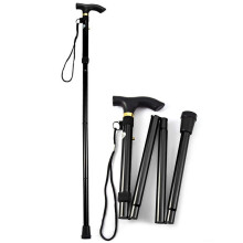 Walking Stick Aluminum Height Adjustable Folding Cane For Elderly Outdoor Hiking Non Slip Tip Black