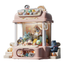 Mini Claw Machine with Remote Control, Lights, Music, 2 Panda Plush Toys, Gift for Adults, Kids, Pink