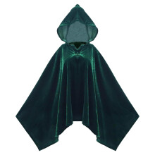 Halloween Cape with Hood Unisex Velvet Long Cape Hooded Gothic Witch Wizard Costume Victorian Style One Size Green